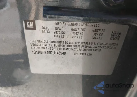 2013 Chevrolet Volt z USA, uszkodzony, nr VIN 1G1RB6E40DU143540